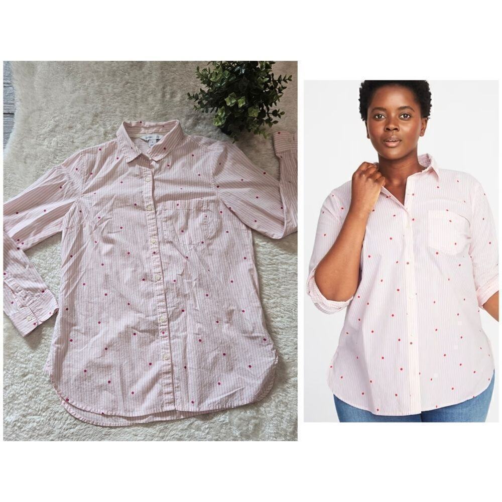 Old Navy Pink and White Stripes with Polkadots Tunic Blouse, Size Medium